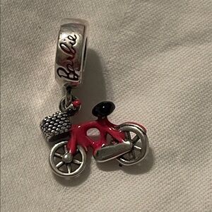 Pandora 925 Sterling Silver Pink “Barbie” Bicycle Charm with Silver Basket